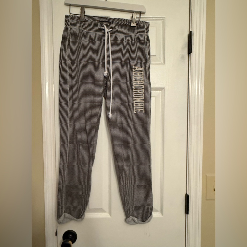 Abercrombie green white striped athletic pants xsmall logo $79